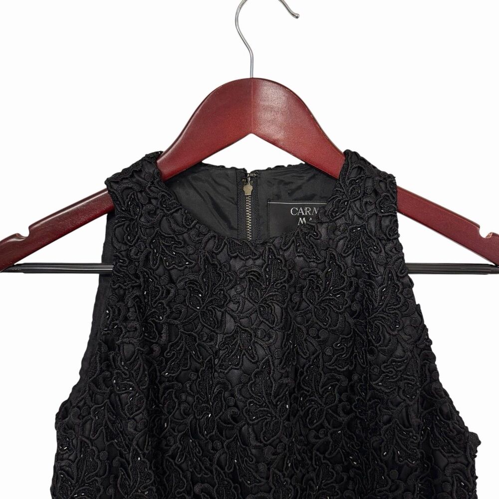 VTG Whimsigoth Carmen Marc Valvo Beaded Black Lace Halter Evening Top Blouse 8 - Picture 3 of 10